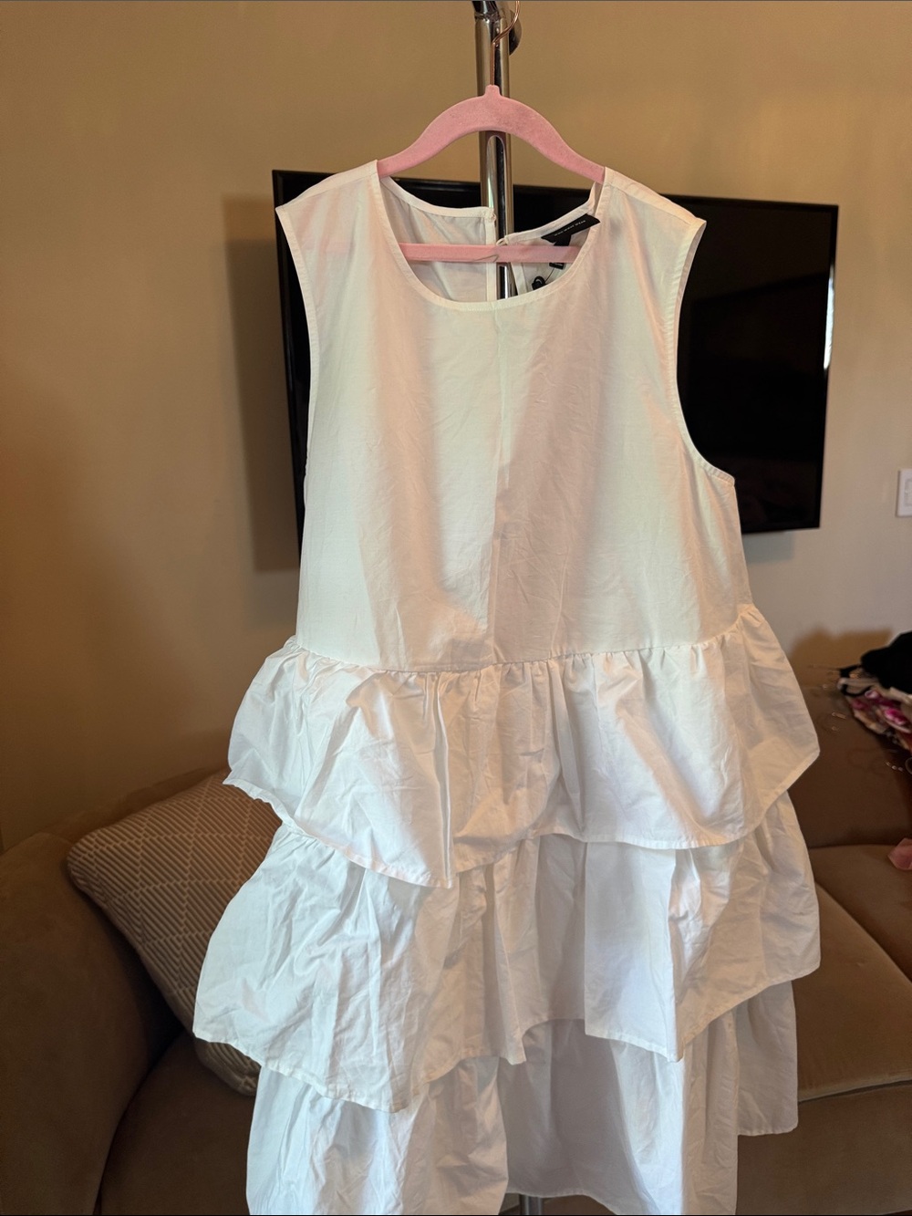 White Tiered Ruffle Sleeveless Dress